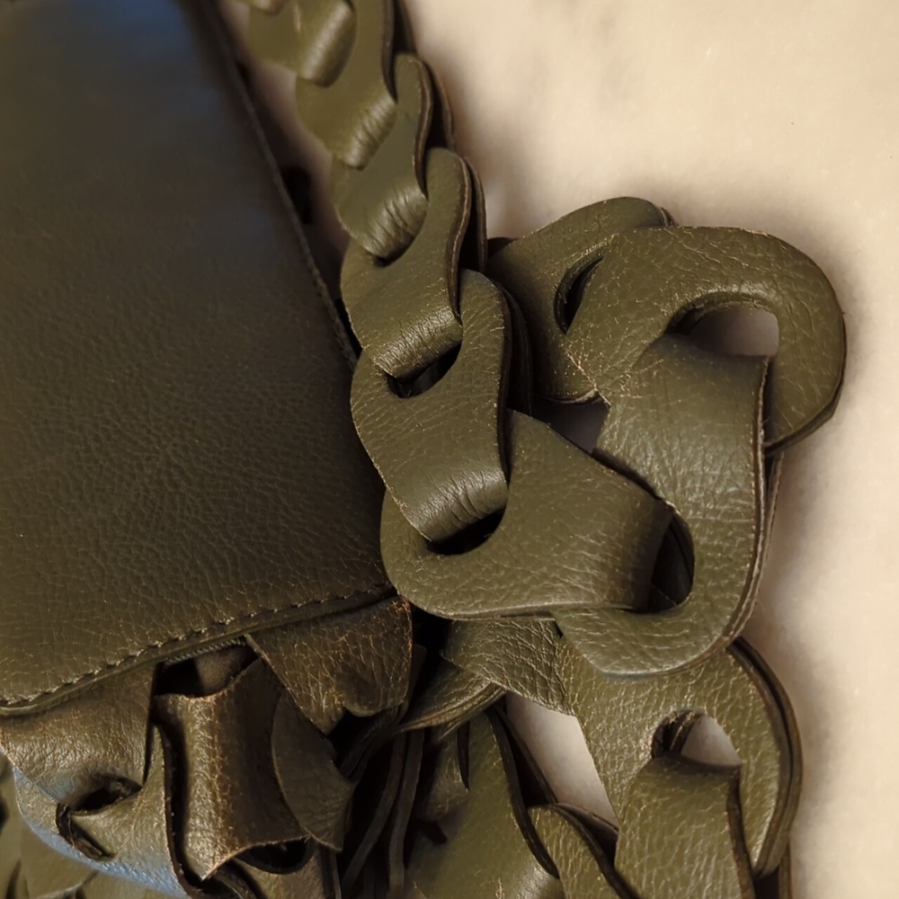 Anthropologie Looped Leather Crossbody Bag In Olive Green - Picture 14 of 14